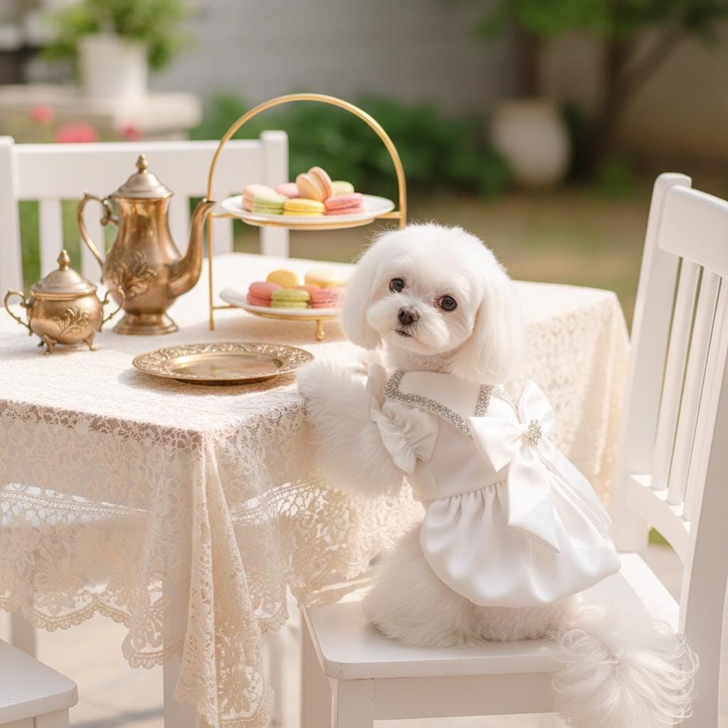 White Satin Bow Pet Dress for Small Dogs