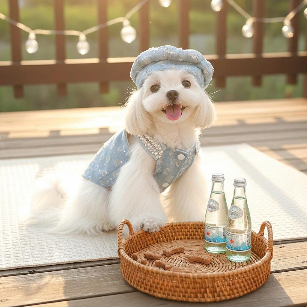 Blue Floral Pearl Trim Pet Dress for Small Dogs