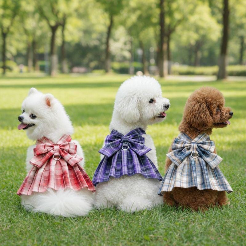 Checkered bow pet dress in multiple colors